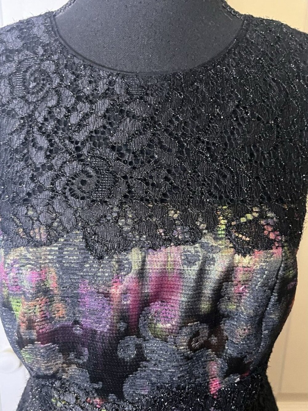 Kay Unger New York Sz 8 Black Dress Sleeveless Lace Derby Jacquard Metallic - Picture 4 of 11
